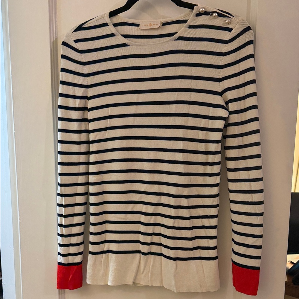 Tory Burch Navy and Red Striped Sweater